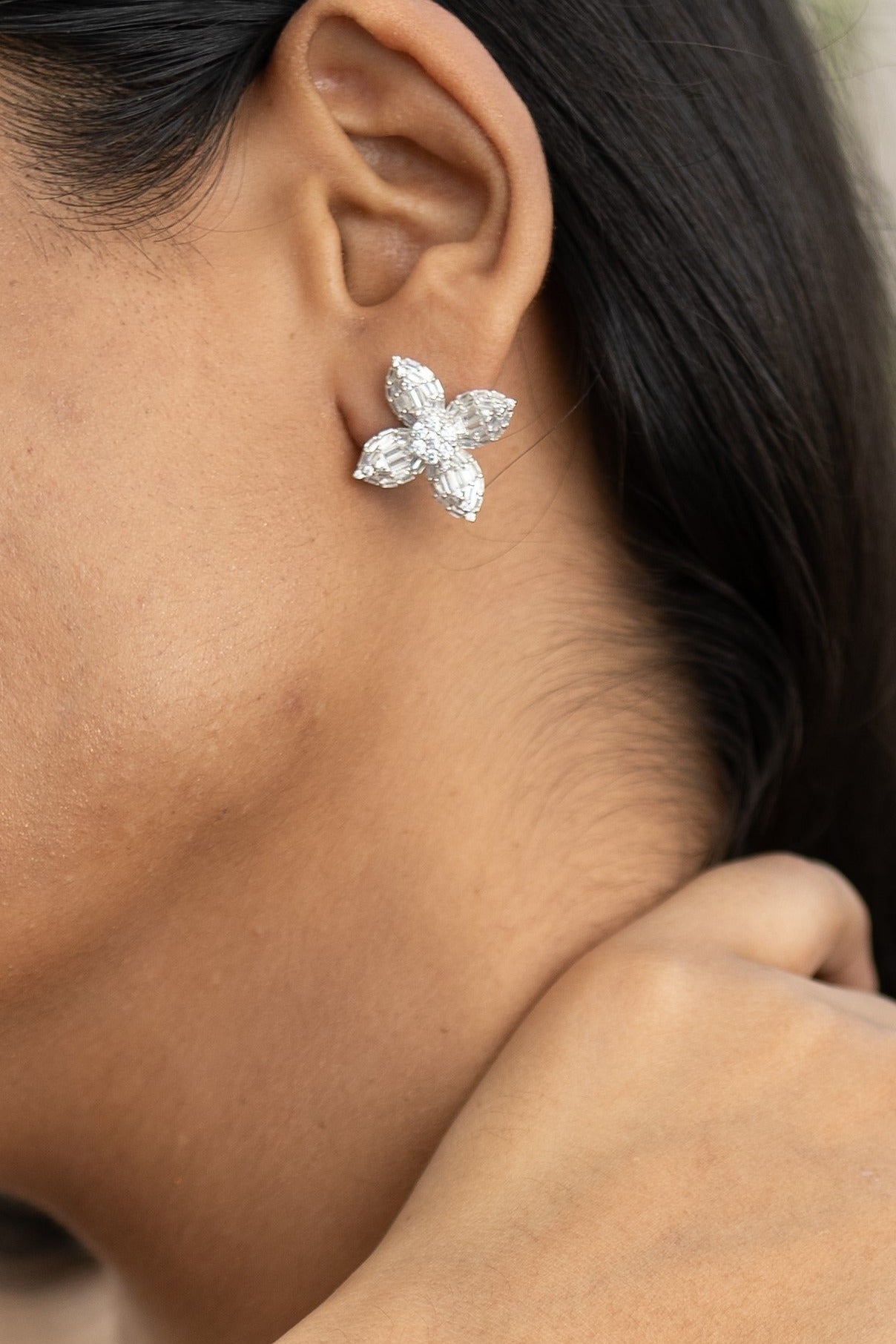 Baguette Flower Stud Earrings