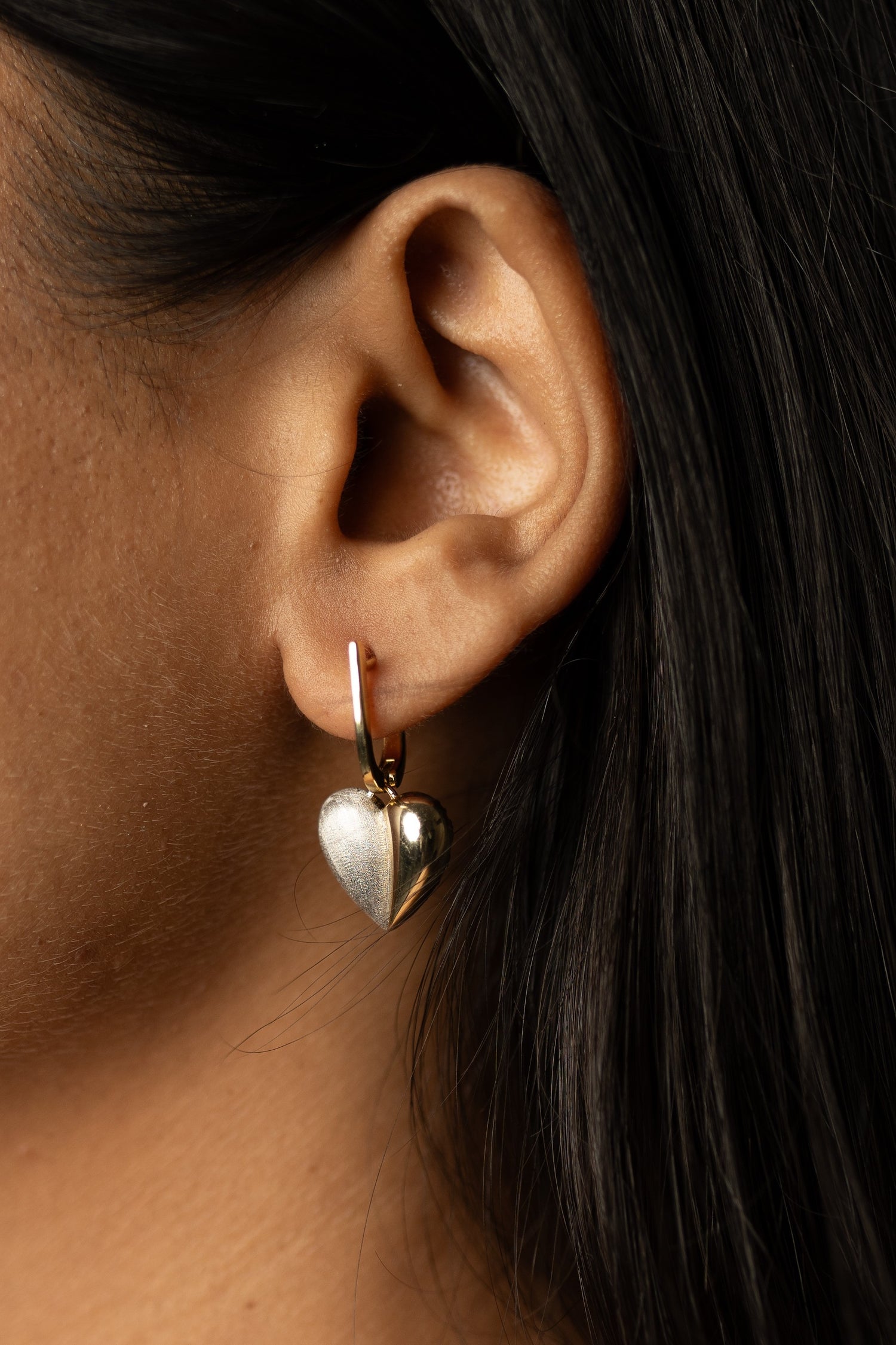 Dual Tone Heart Earrings