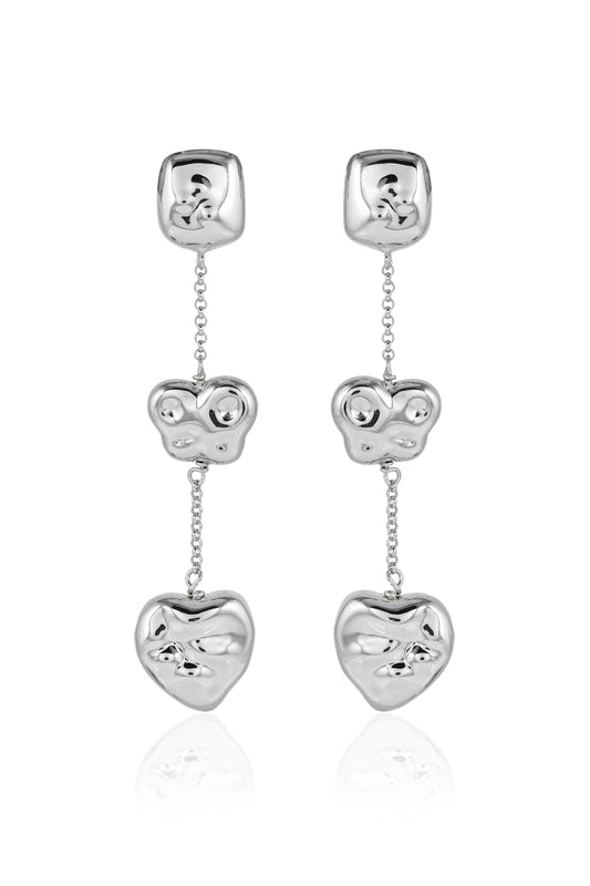 Drip Silver Heart Earrings