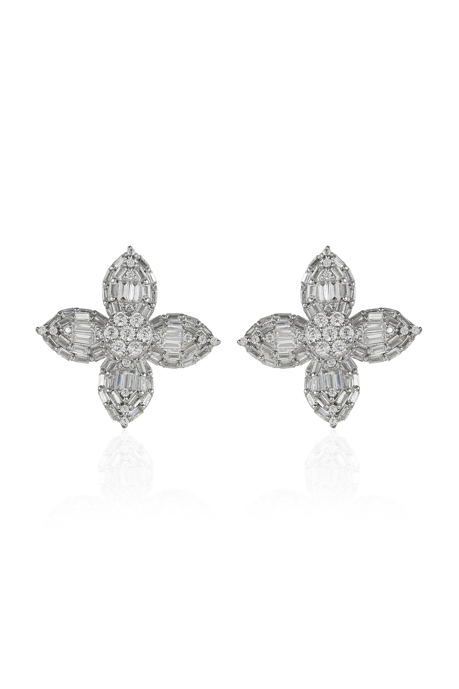 Baguette Flower Stud Earrings