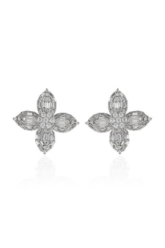 Baguette Flower Stud Earrings