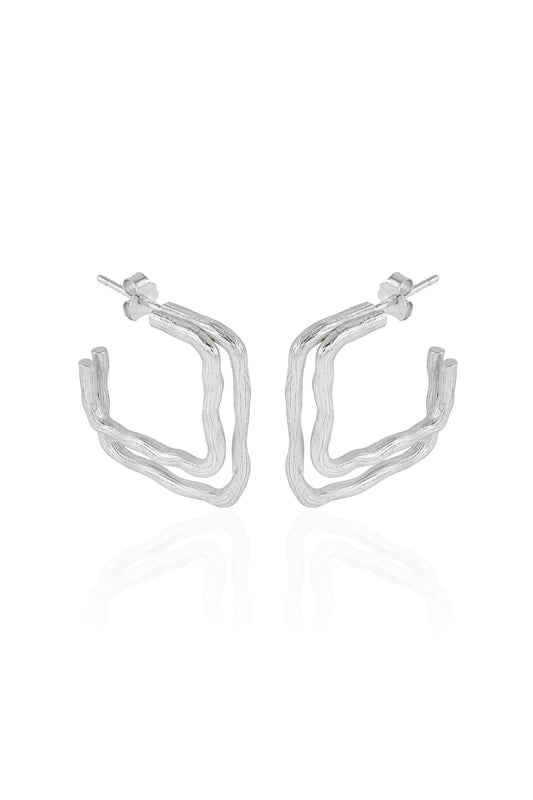 Textured Square Silver Hoop Earrings