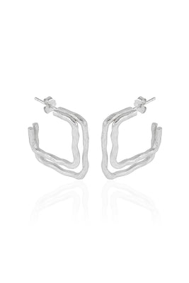 Textured Square Silver Hoop Earrings