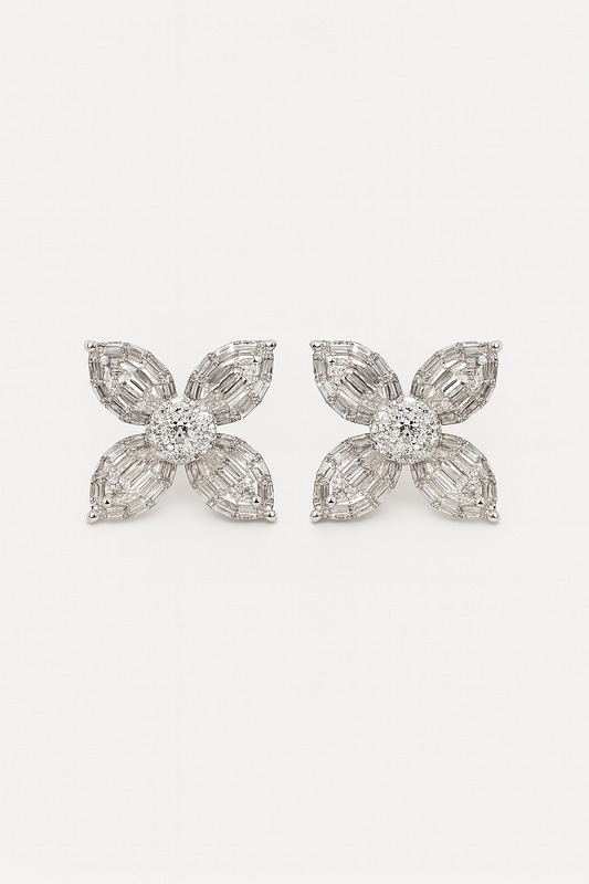 Baguette Flower Stud Earrings