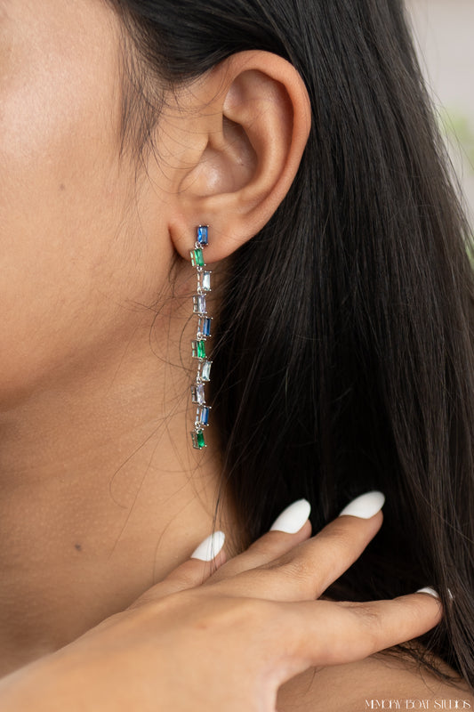Multicolored Silver Drop Earrings