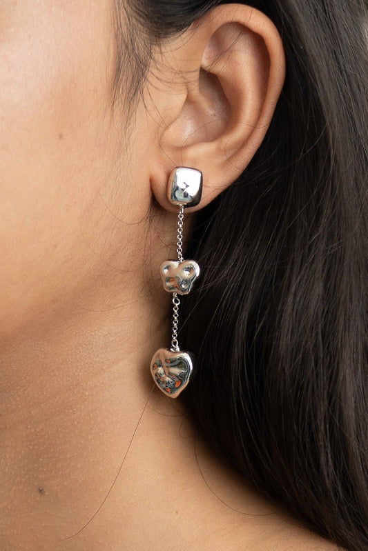 Drip Silver Heart Earrings