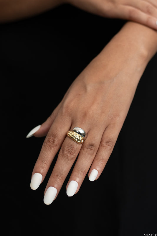 Textured Silver Gold Tone Ring