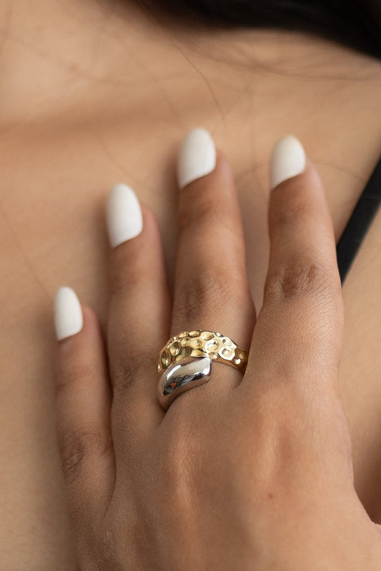 Textured Silver Gold Tone Ring