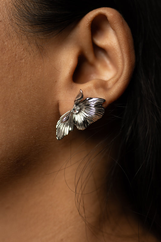 Flower Petal Silver Earrings