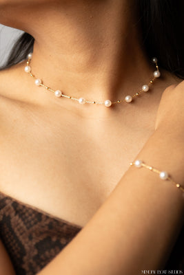 Gold Beaded Pearl Necklace