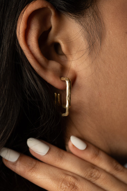 Textured Square Gold Hoop Earrings