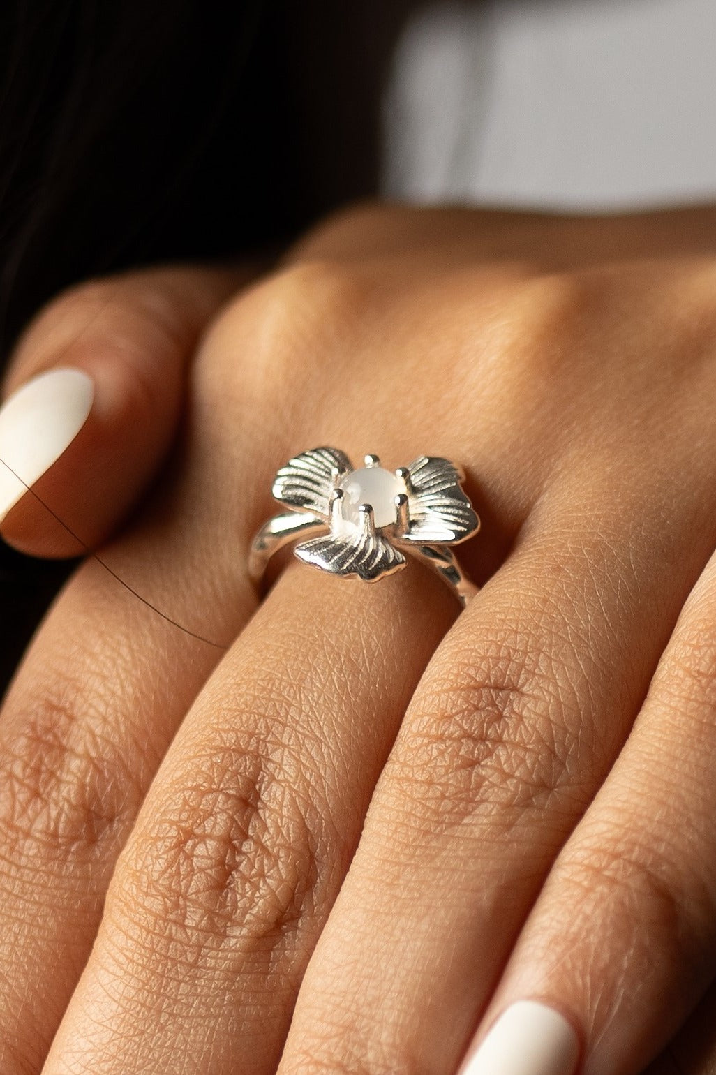 Moon Flower Silver Ring
