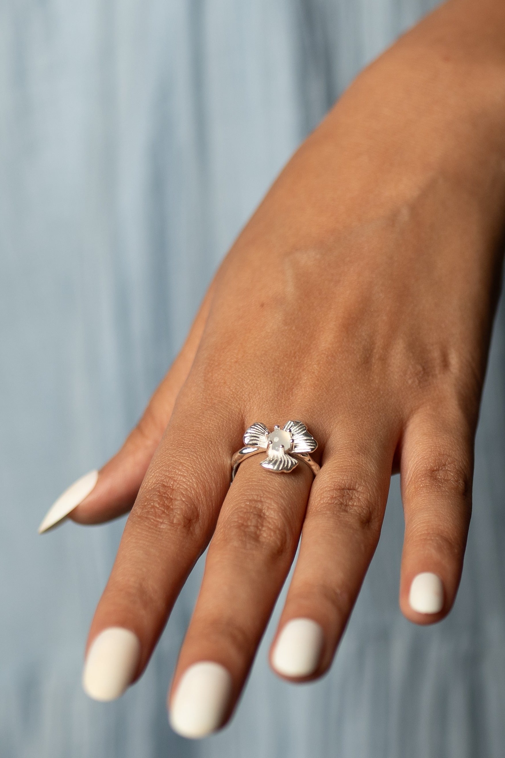 Moon Flower Silver Ring