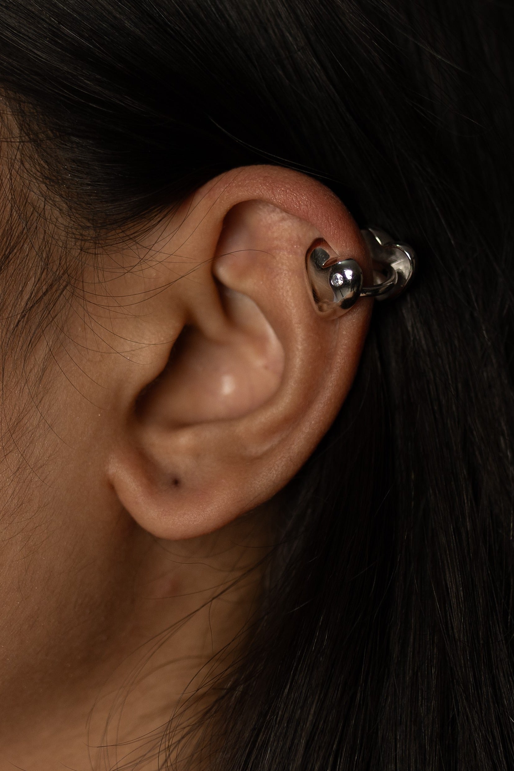 Silver Heart Ear Cuffs