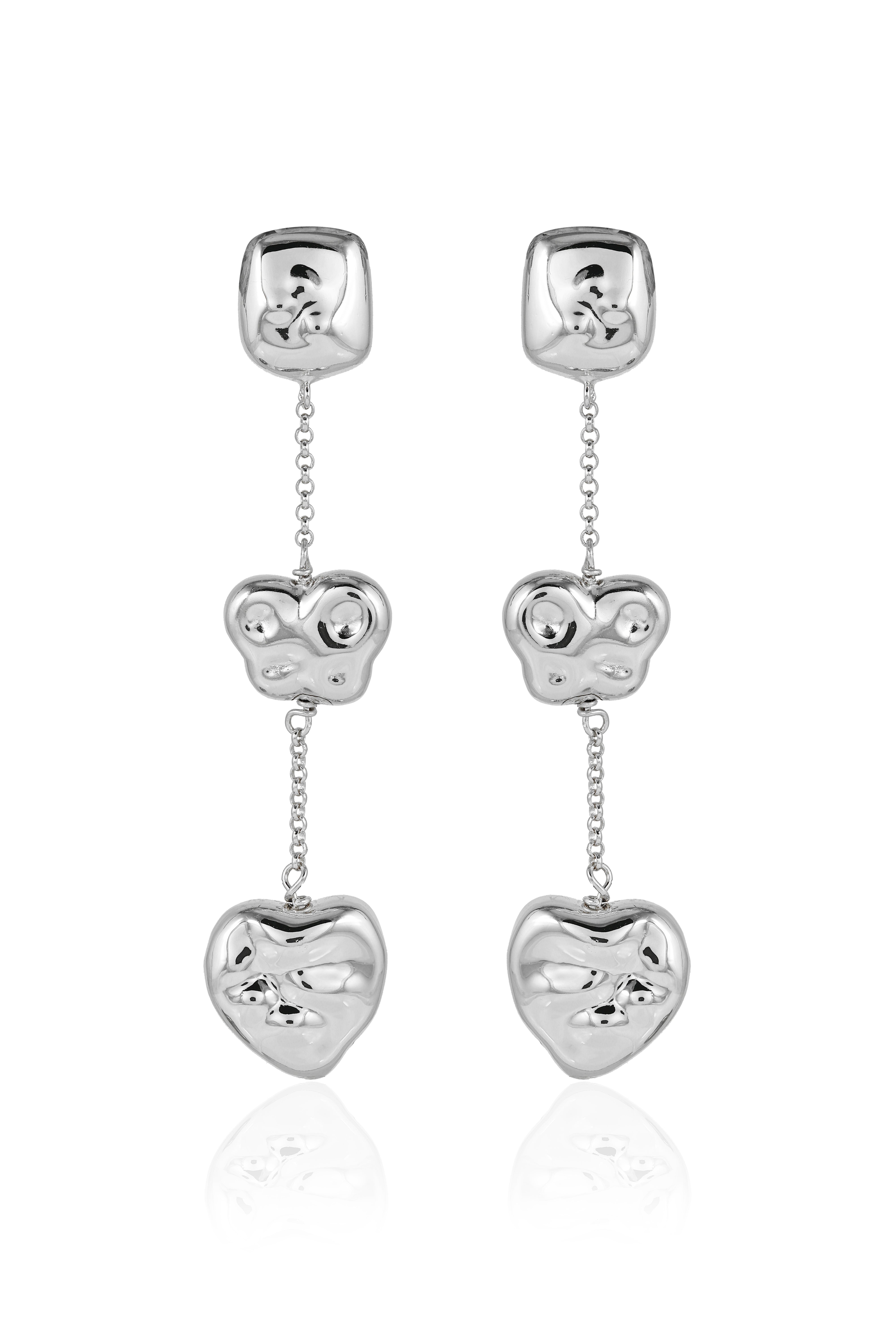 Drip Silver Heart Earrings