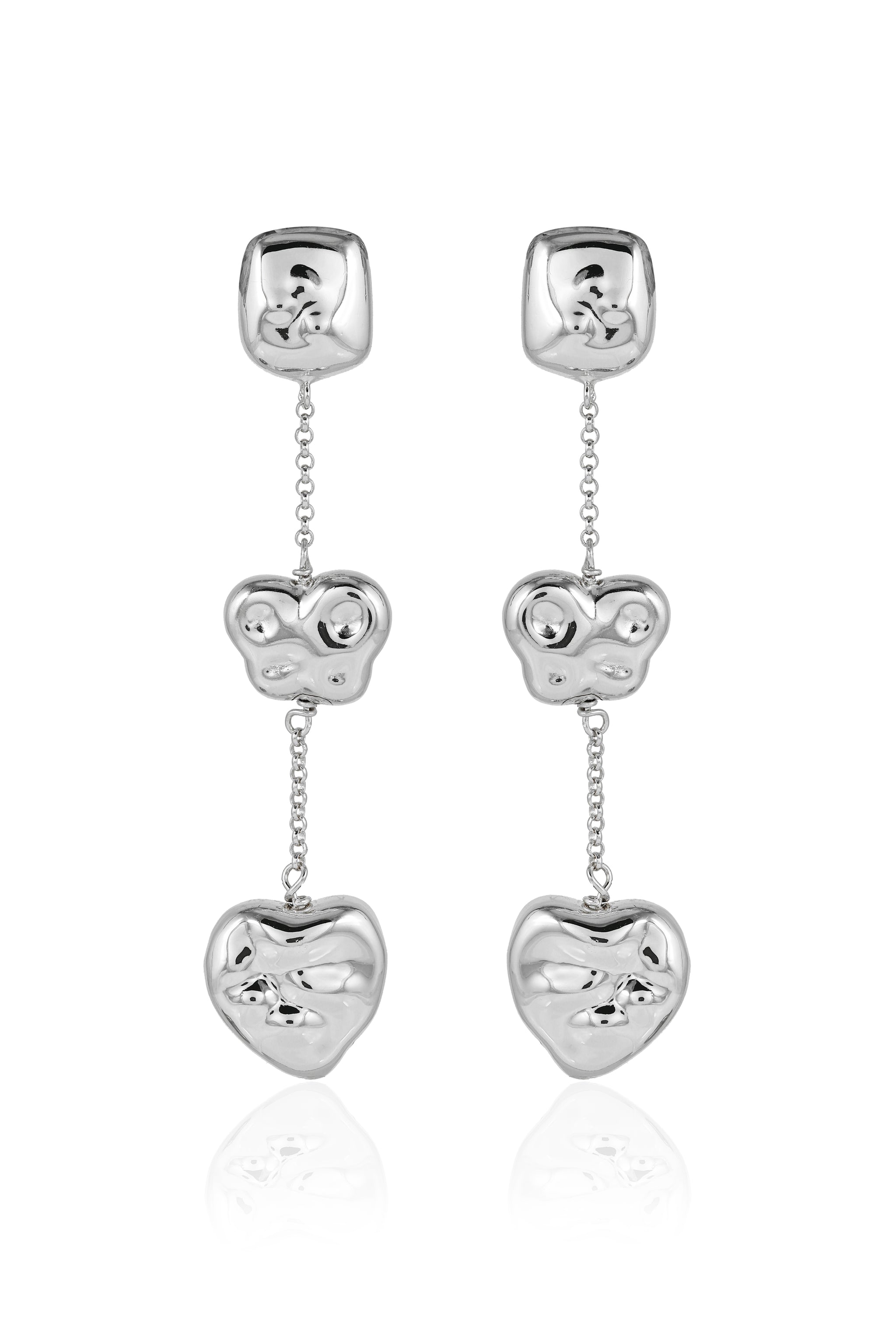 Drip Silver Heart Earrings