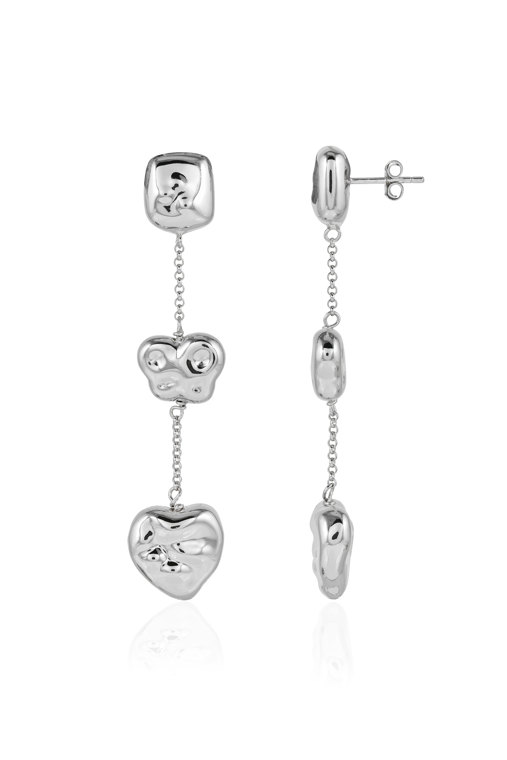 Drip Silver Heart Earrings