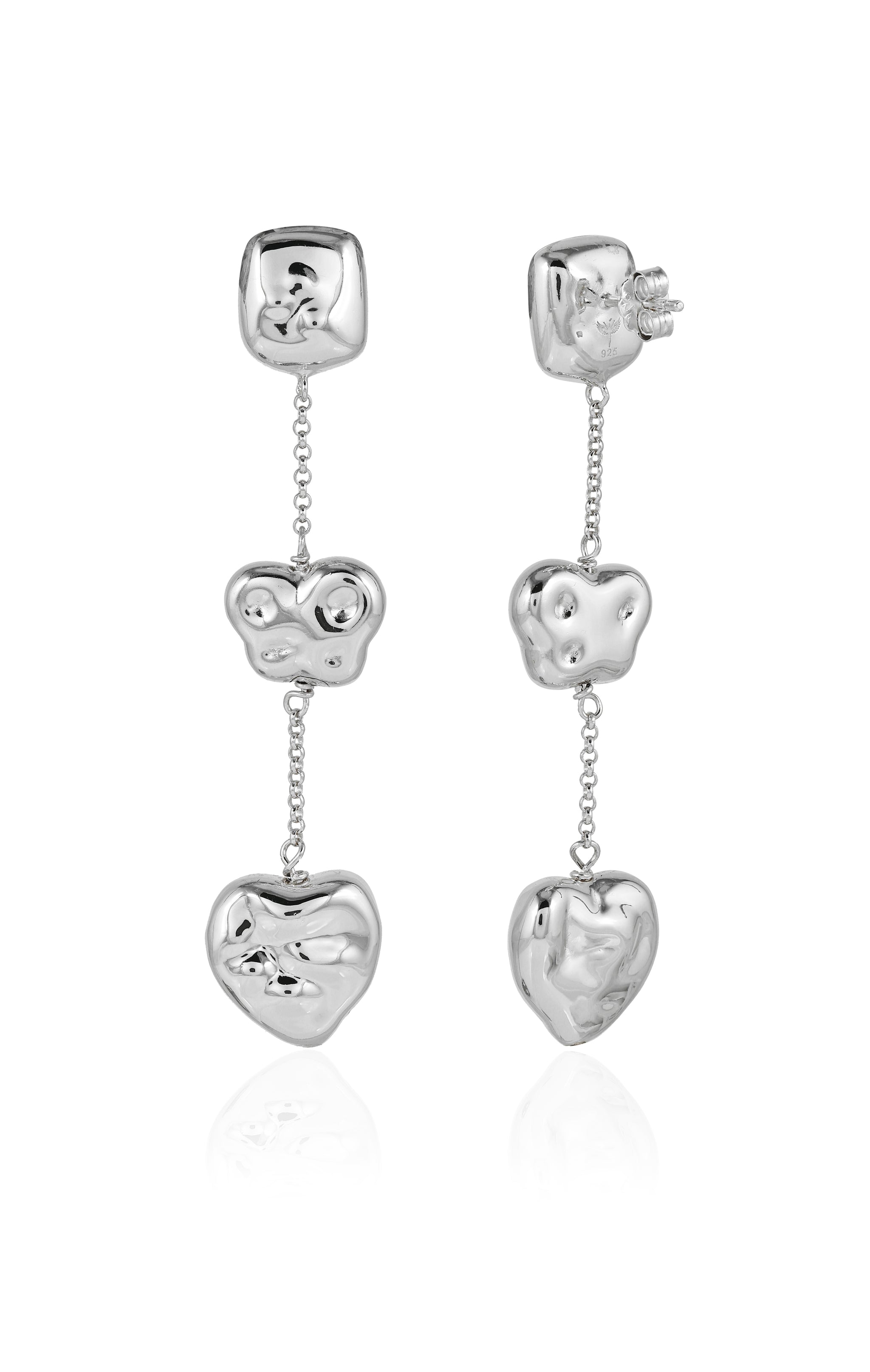 Drip Silver Heart Earrings