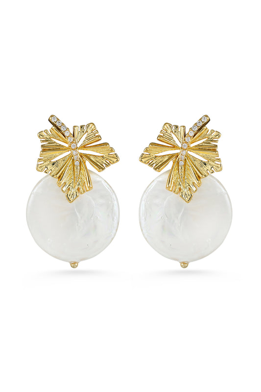 Sunleaf Pearl Drop Earrings
