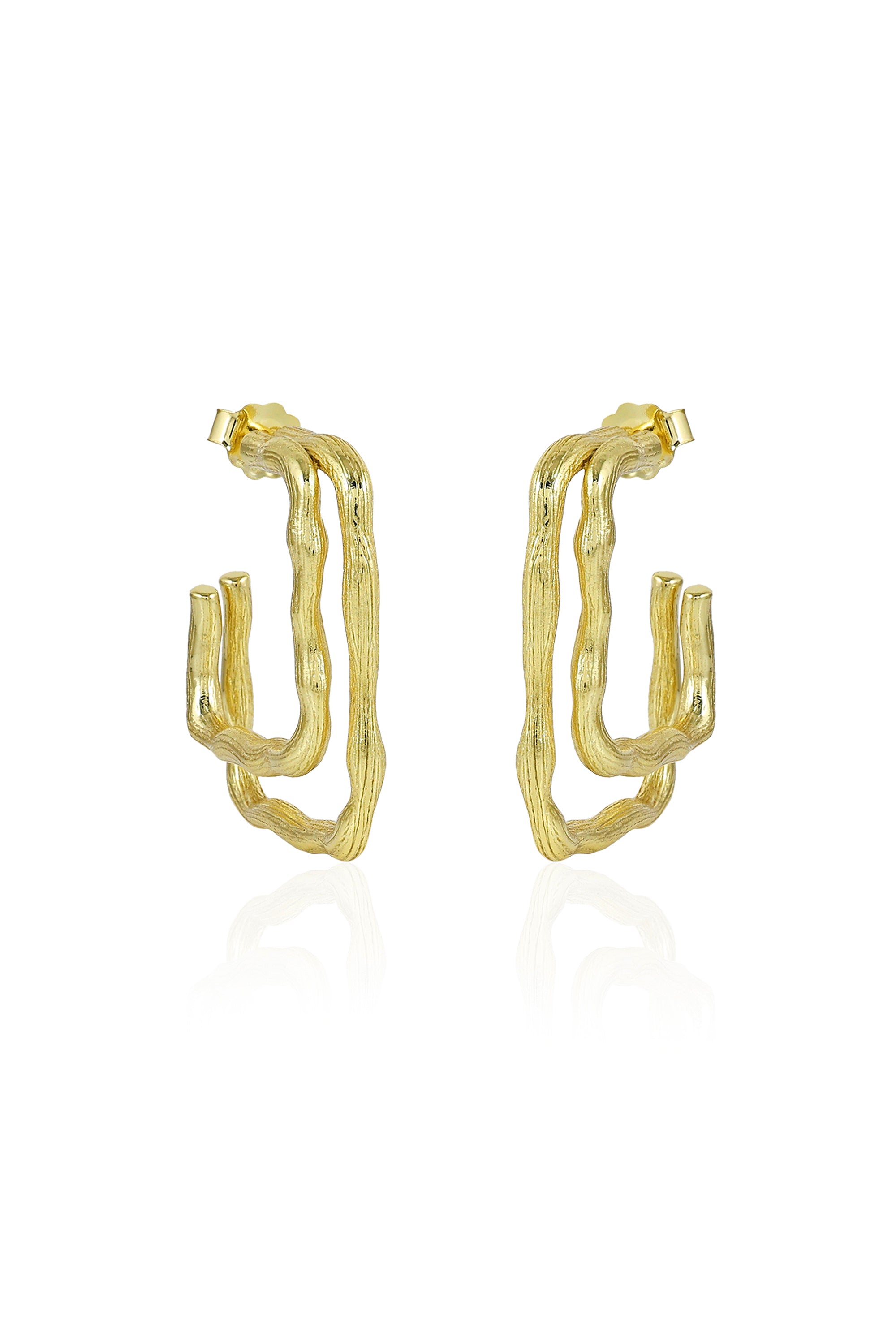 Textured Square Gold Hoop Earrings