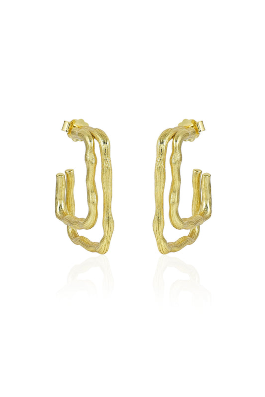 Textured Square Gold Hoop Earrings