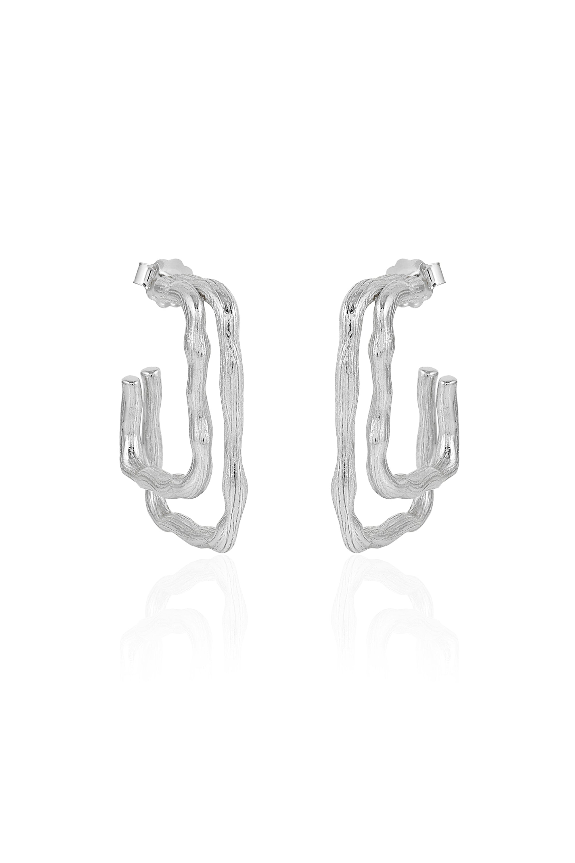 Textured Square Silver Hoop Earrings