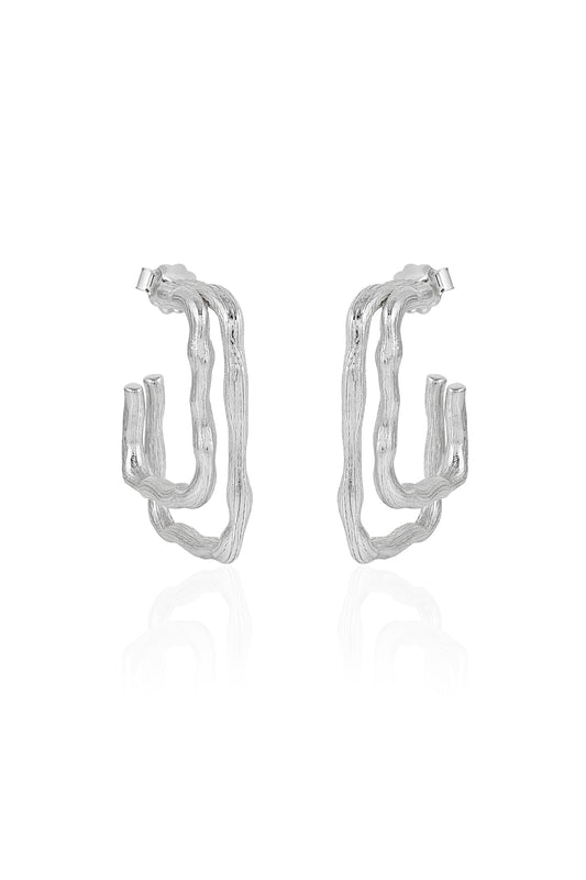 Textured Square Silver Hoop Earrings