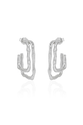 Textured Square Silver Hoop Earrings