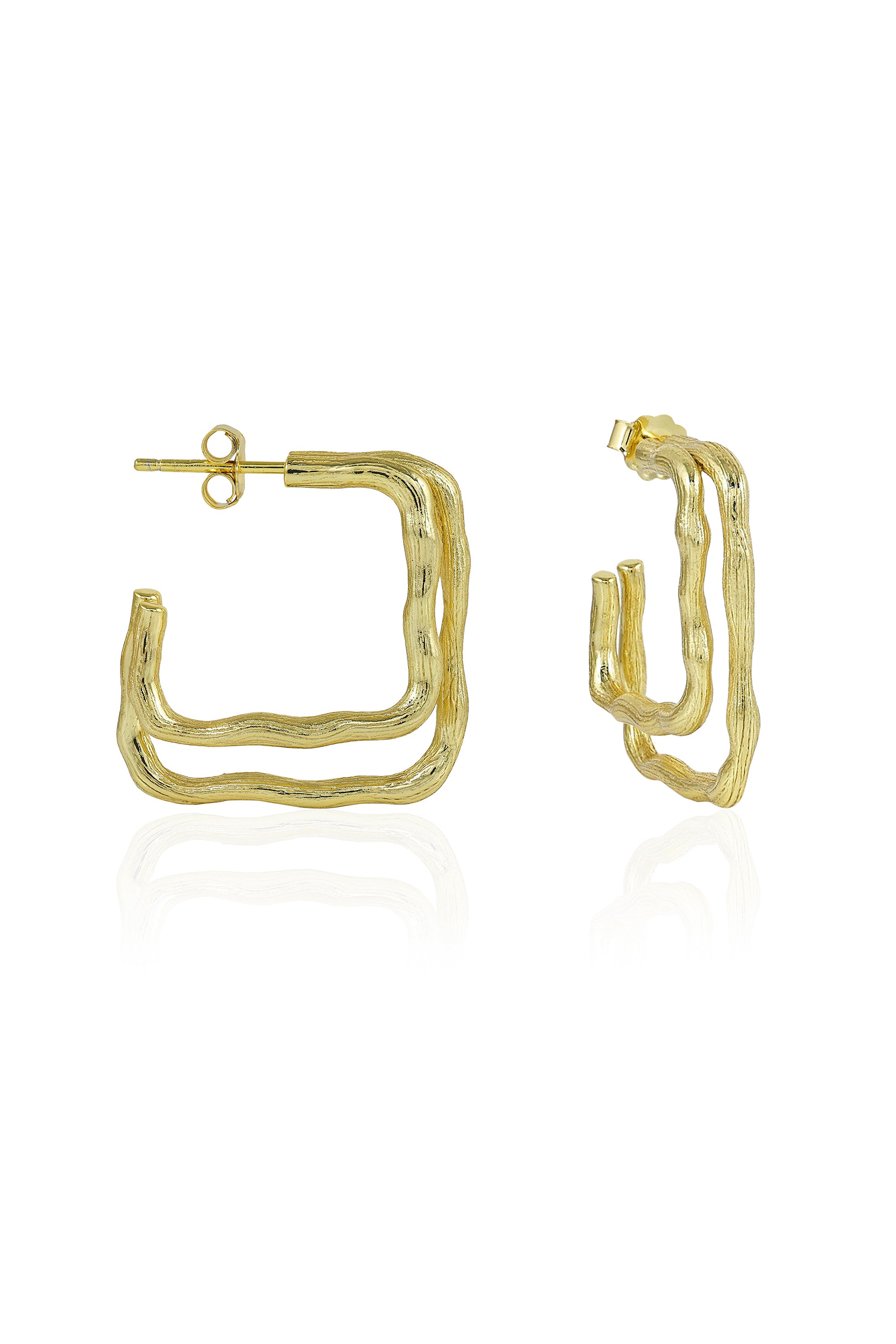 Textured Square Gold Hoop Earrings