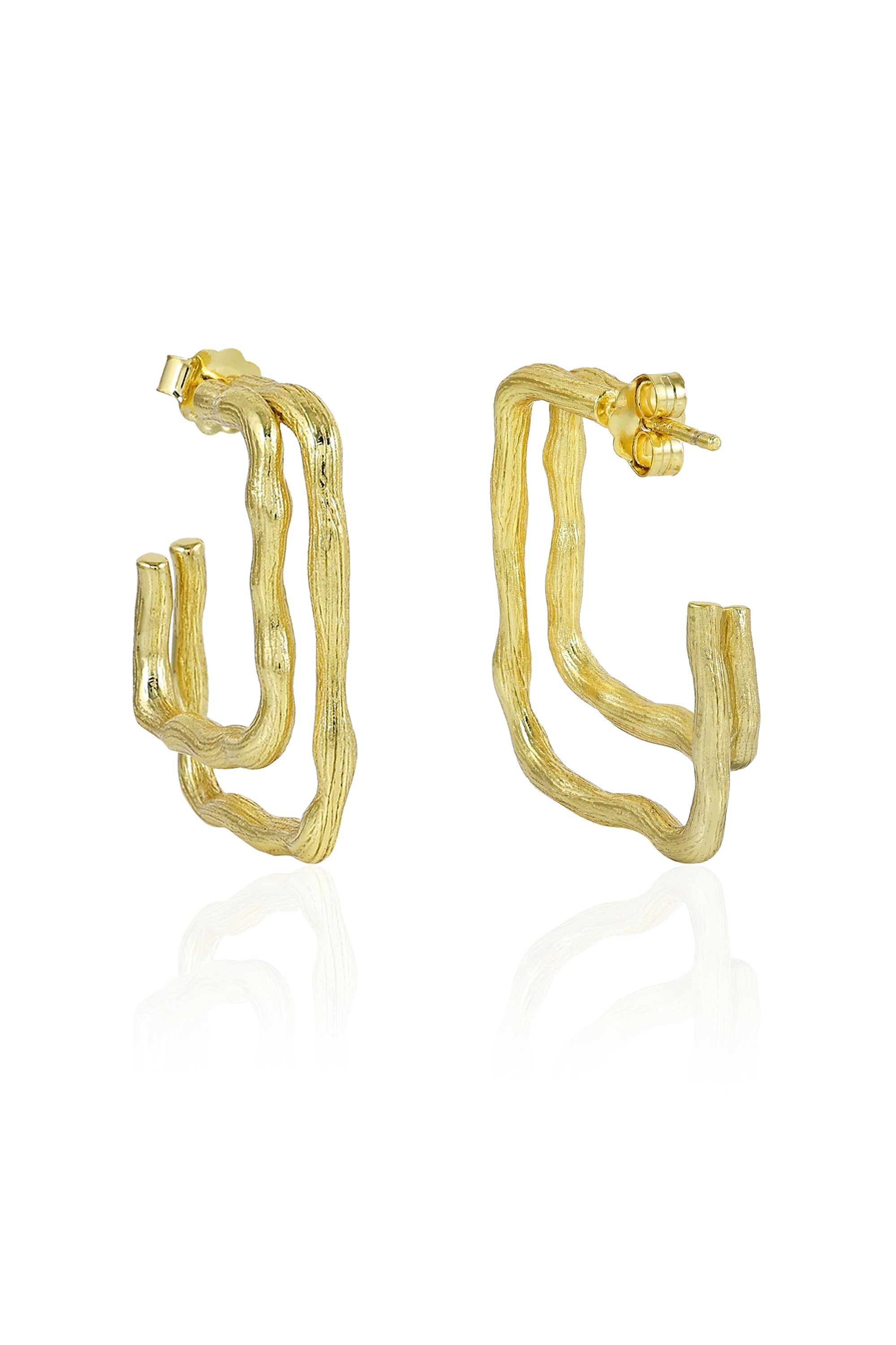 Textured Square Gold Hoop Earrings