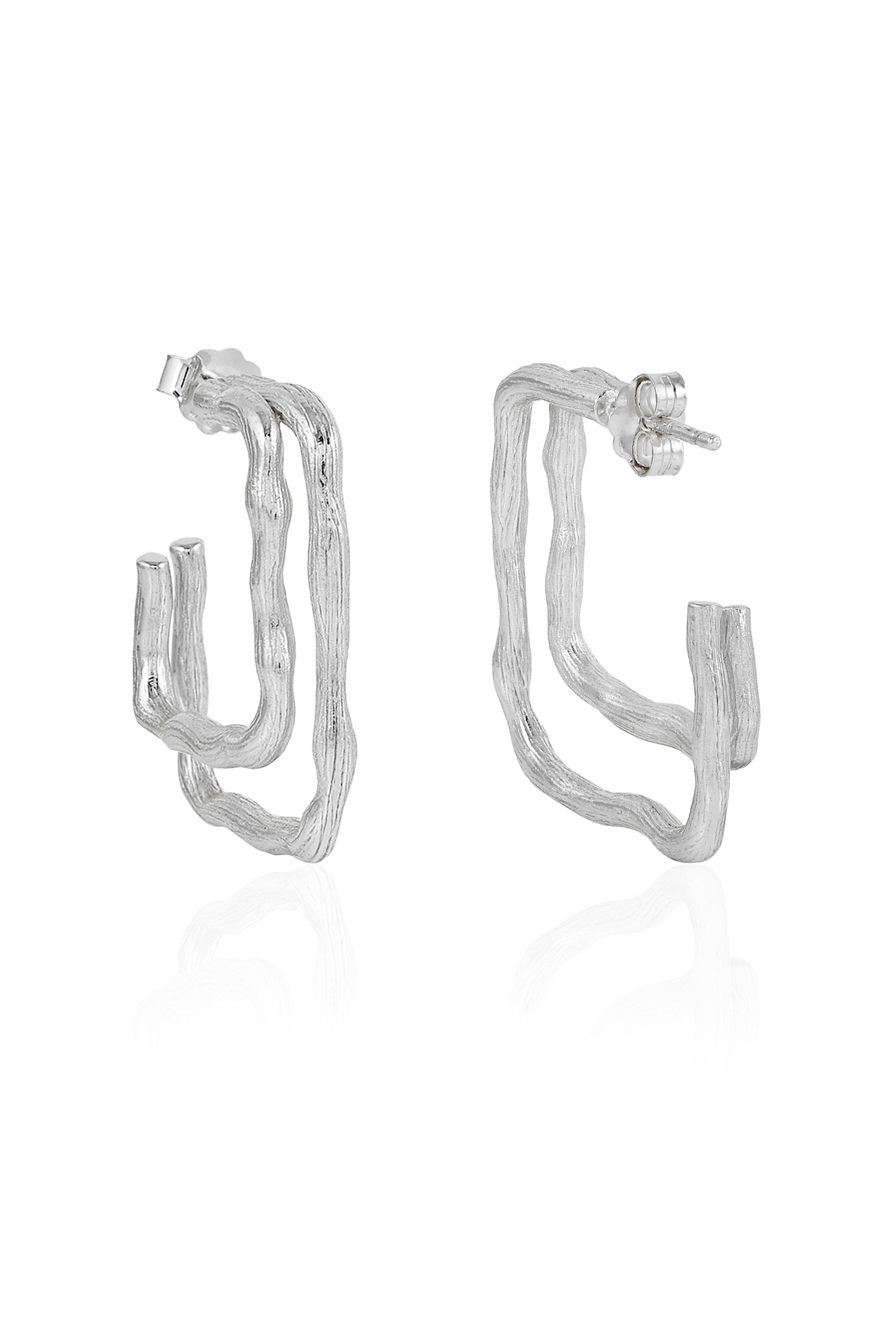 Textured Square Silver Hoop Earrings