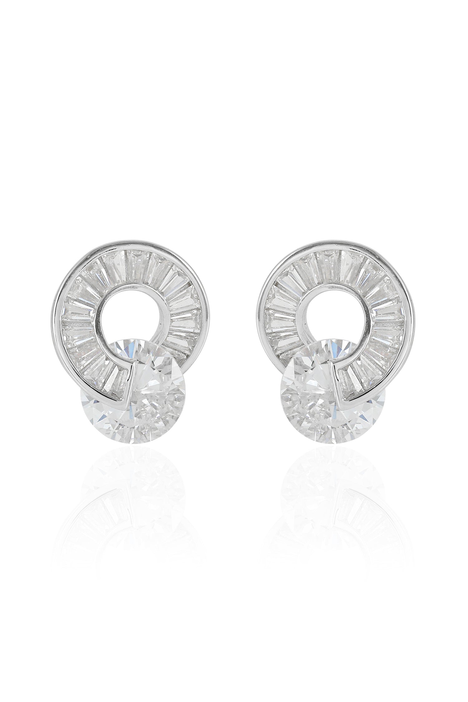 Diamond Circle Silver Stud Earrings