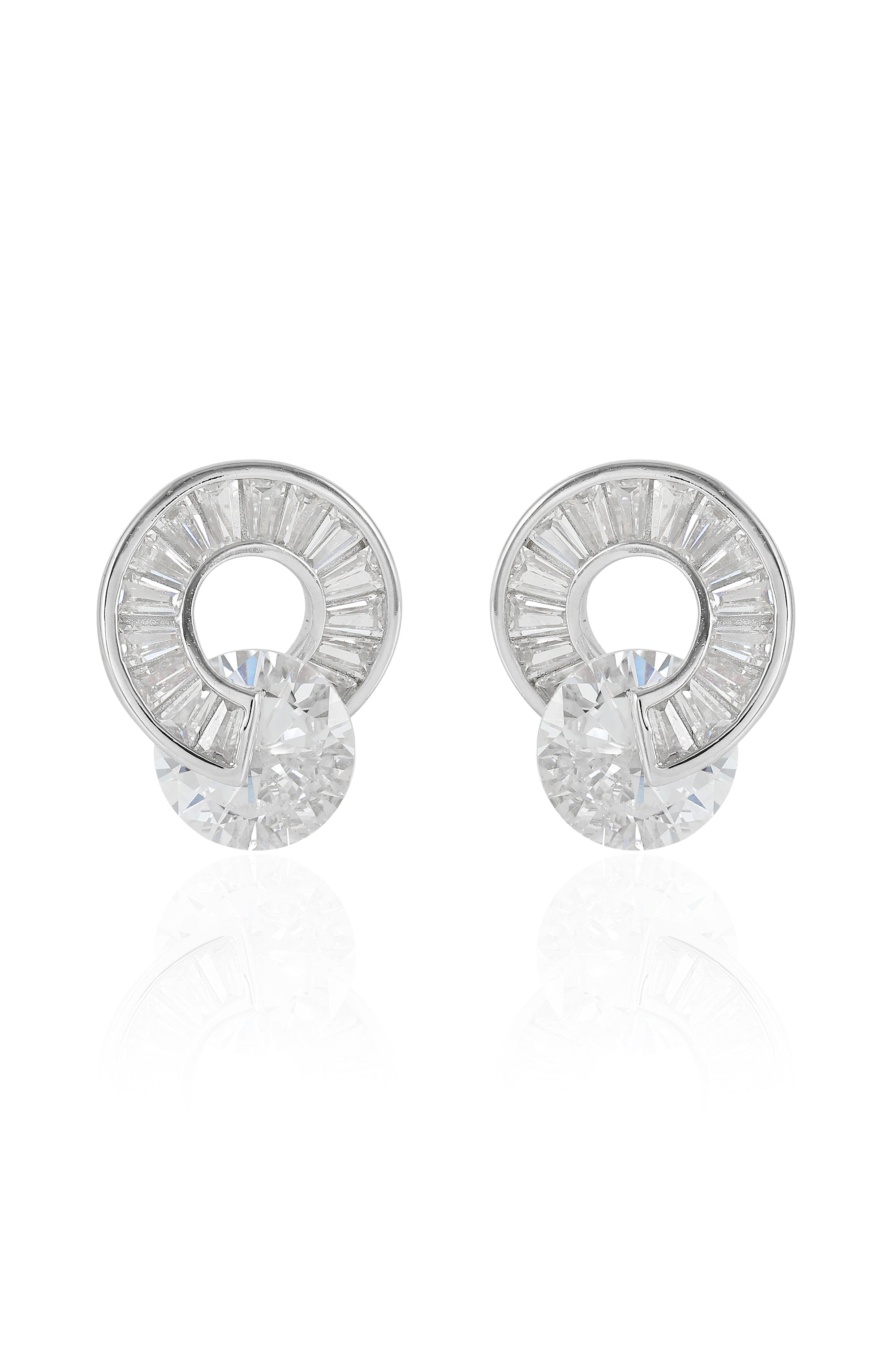 Diamond Circle Silver Stud Earrings