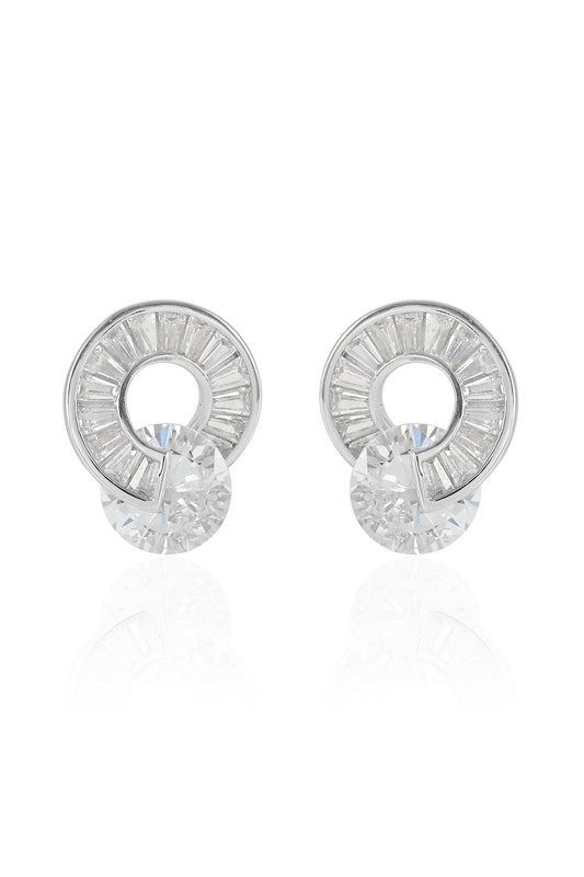 Diamond Circle Silver Stud Earrings