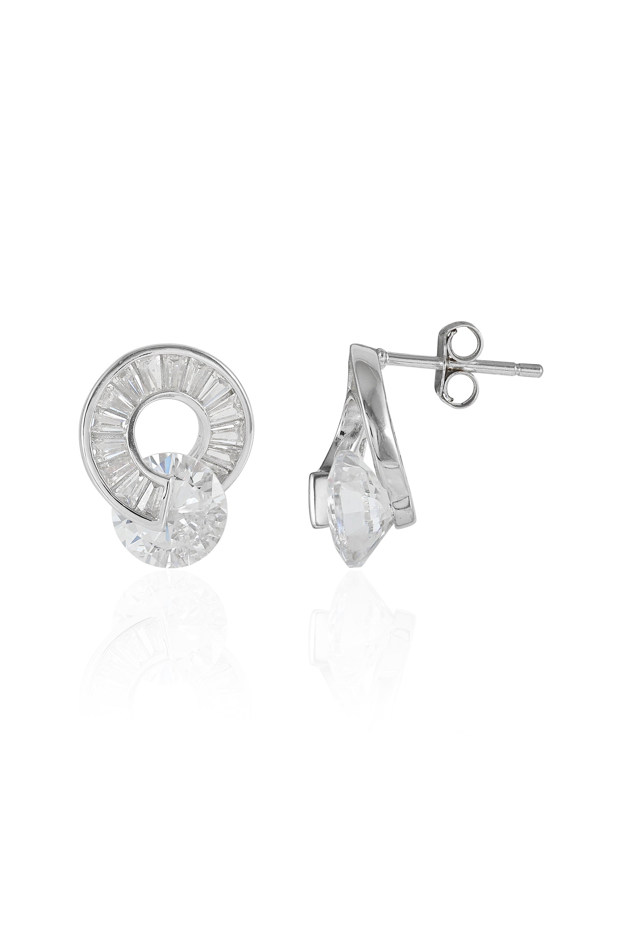 Diamond Circle Silver Stud Earrings