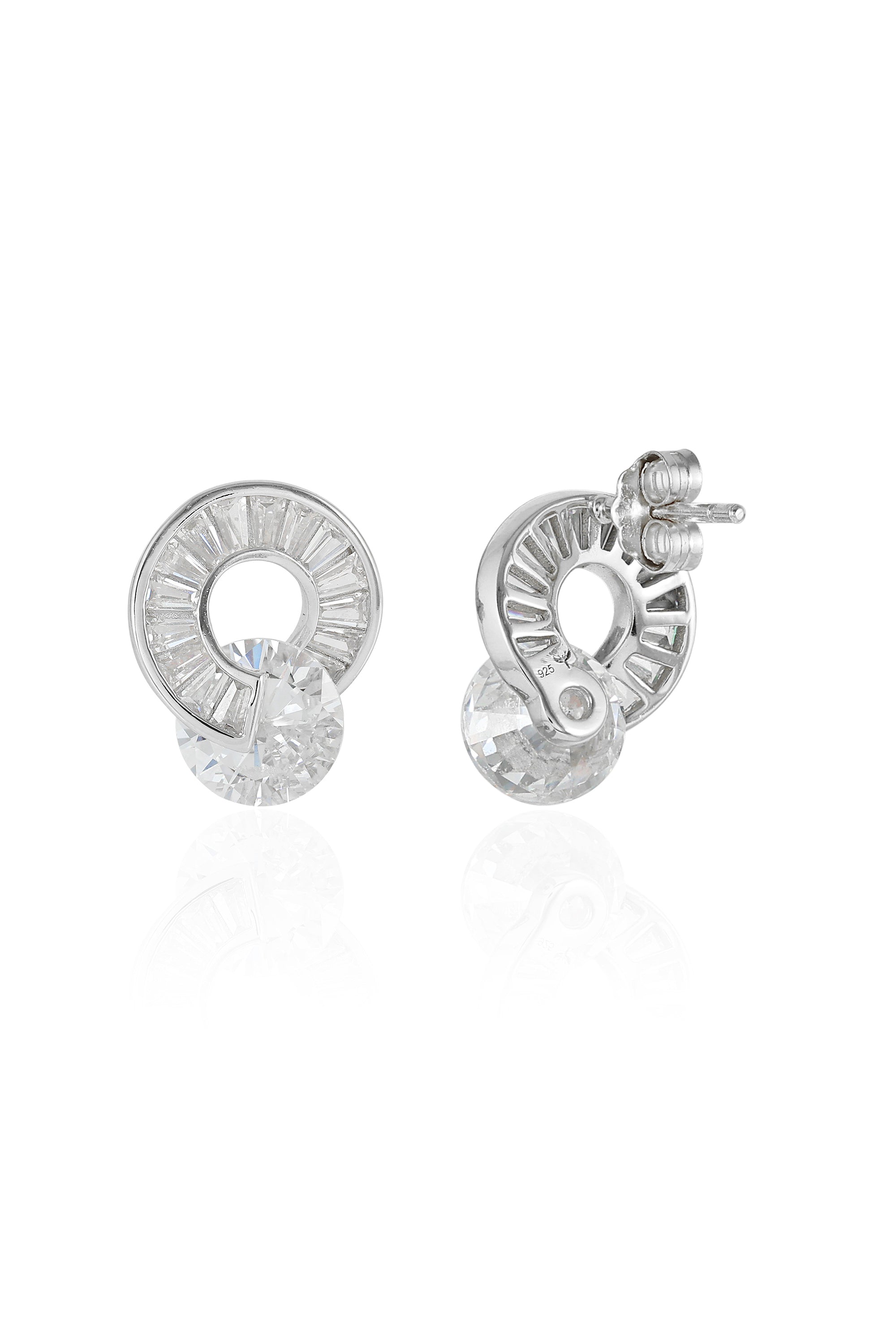 Diamond Circle Silver Stud Earrings