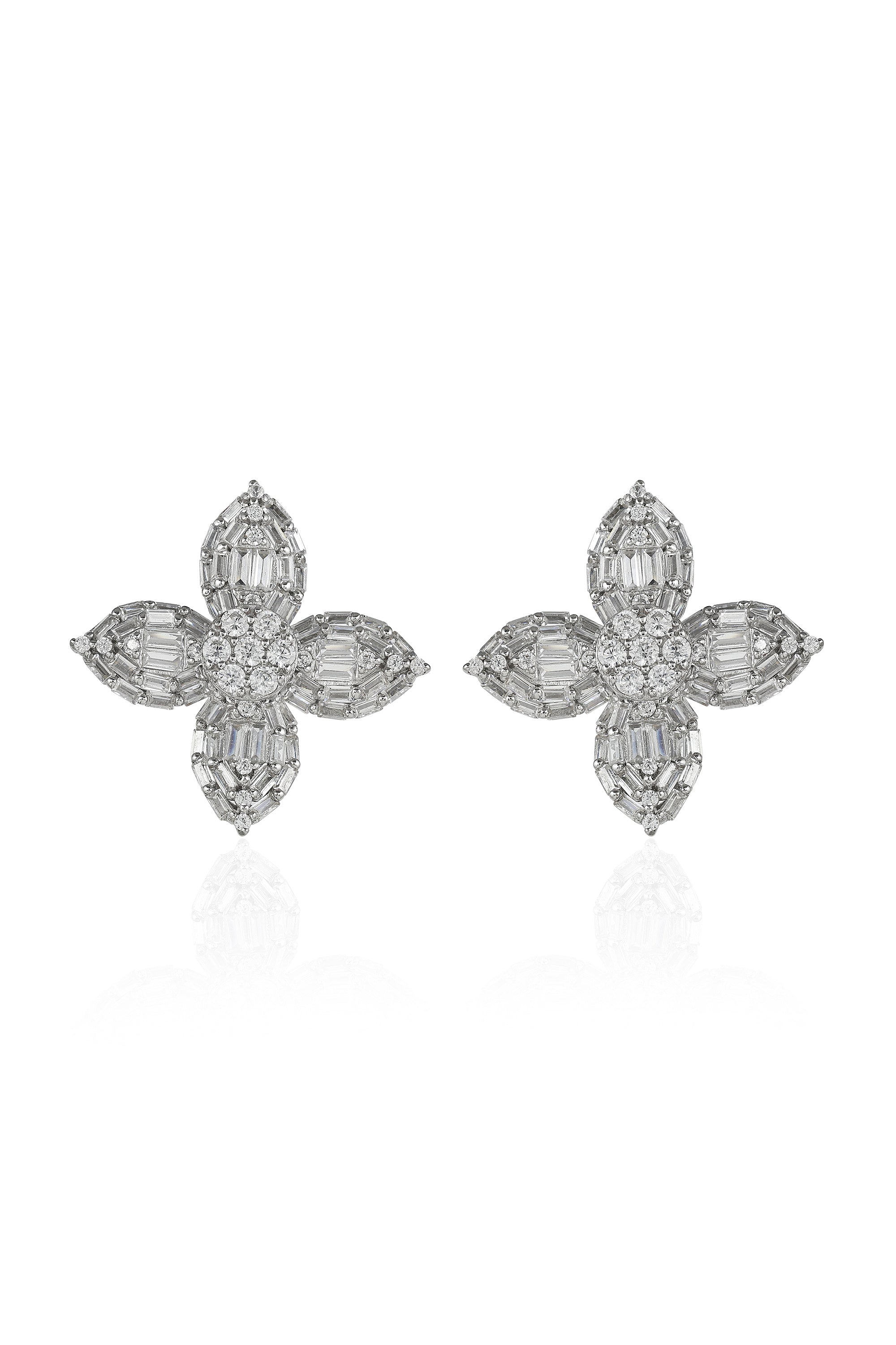 Baguette Flower Stud Earrings