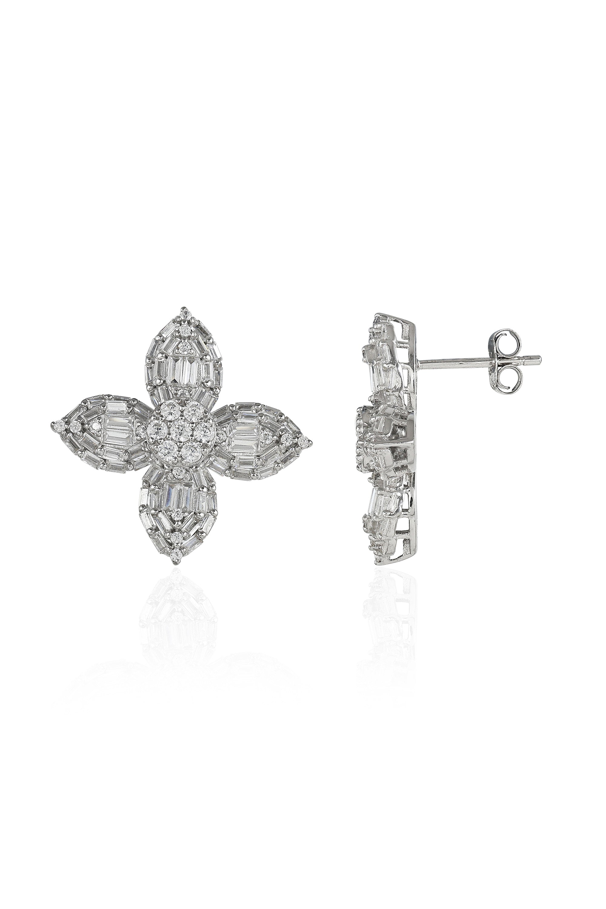 Baguette Flower Stud Earrings