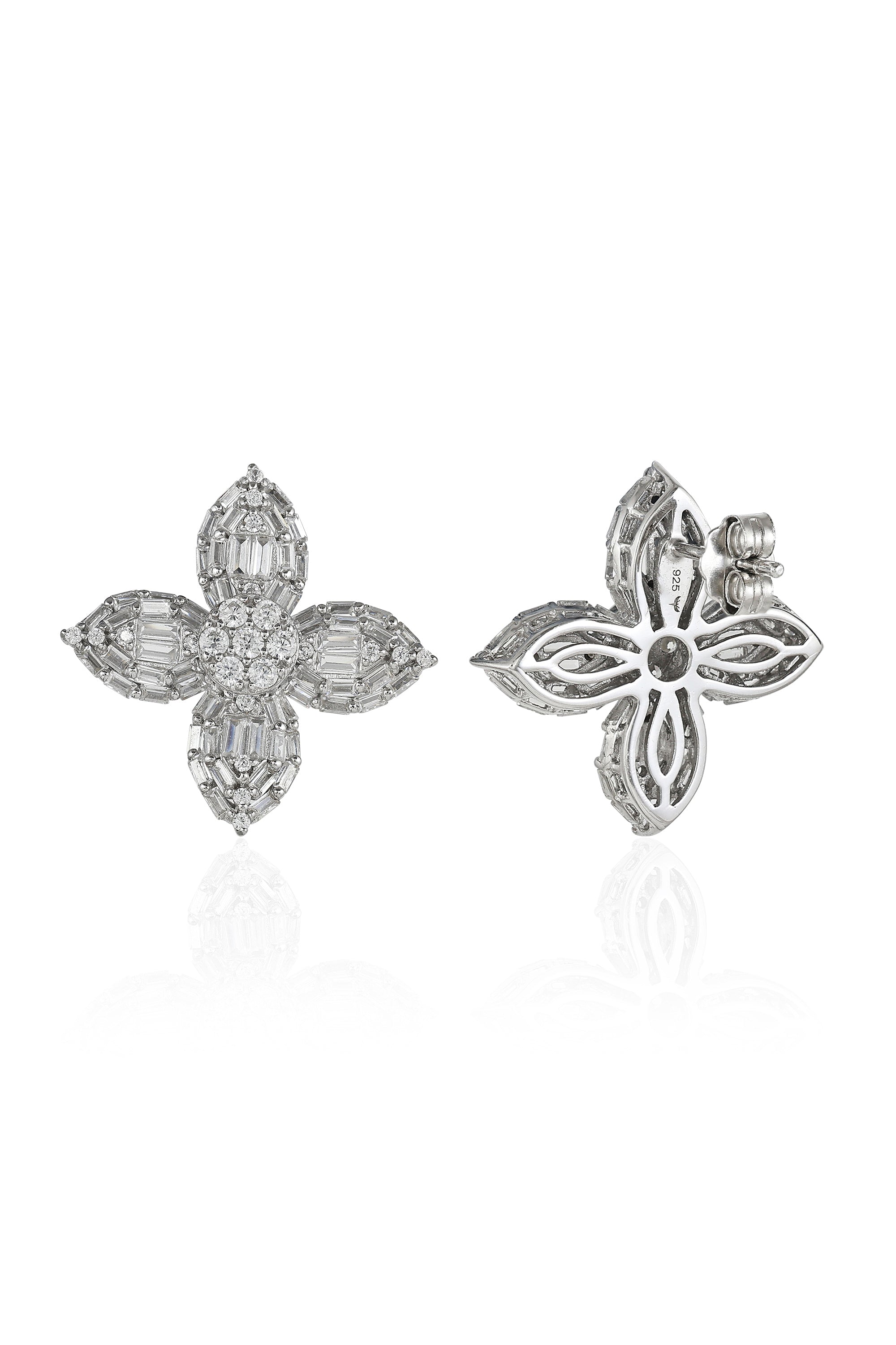 Baguette Flower Stud Earrings