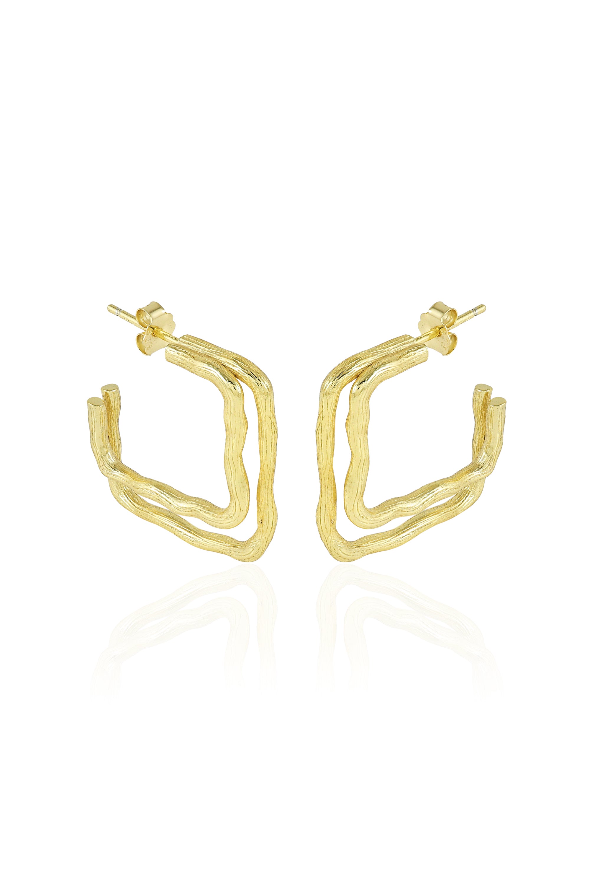 Textured Square Gold Hoop Earrings