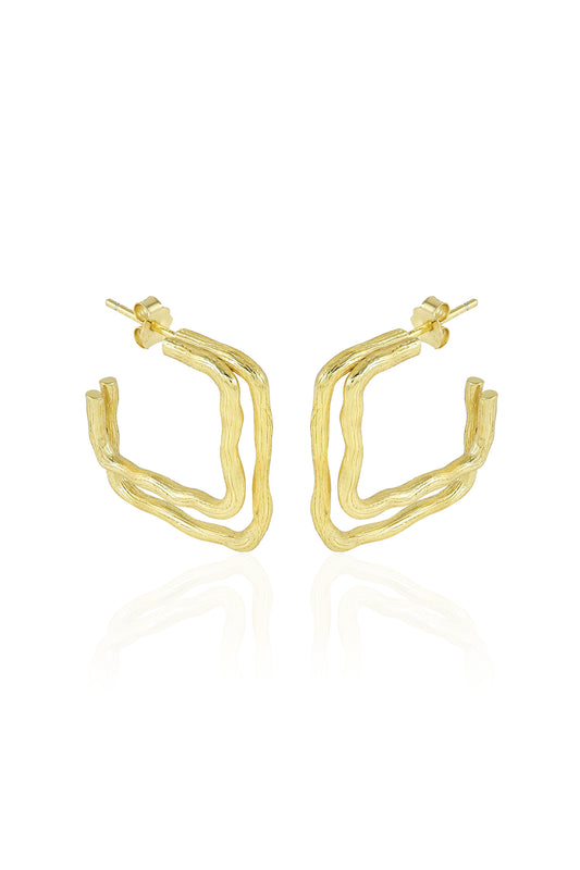 Textured Square Gold Hoop Earrings