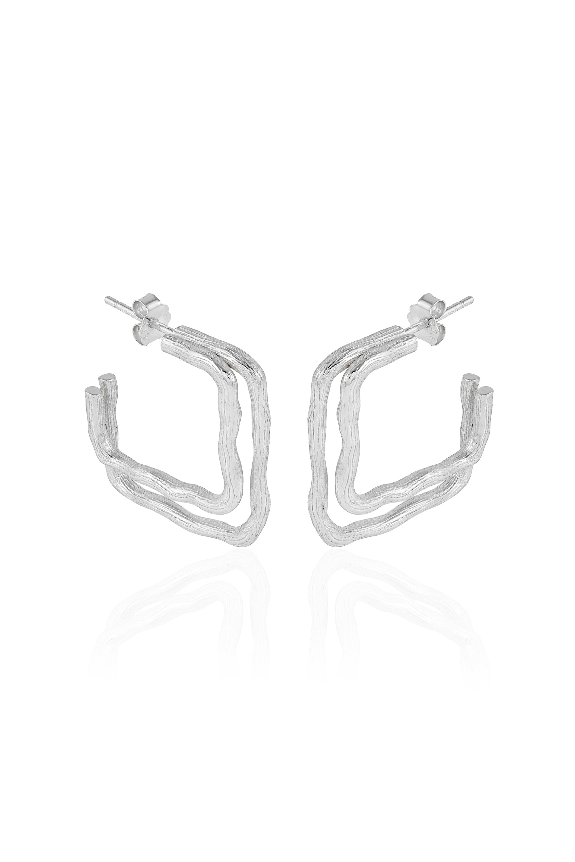 Textured Square Silver Hoop Earrings