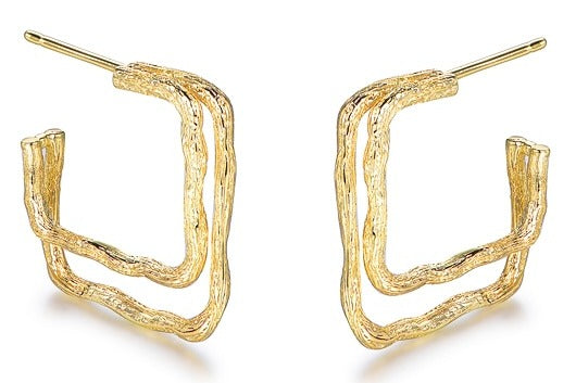 Textured Square Gold Hoop Earrings