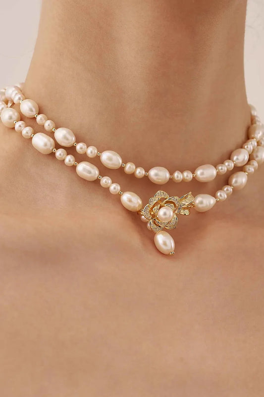 Adjustable Flower Pearl Necklace